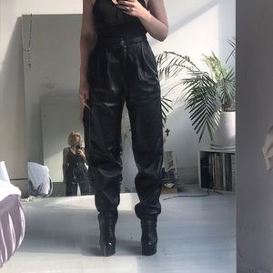 Lamb skin black leather pants